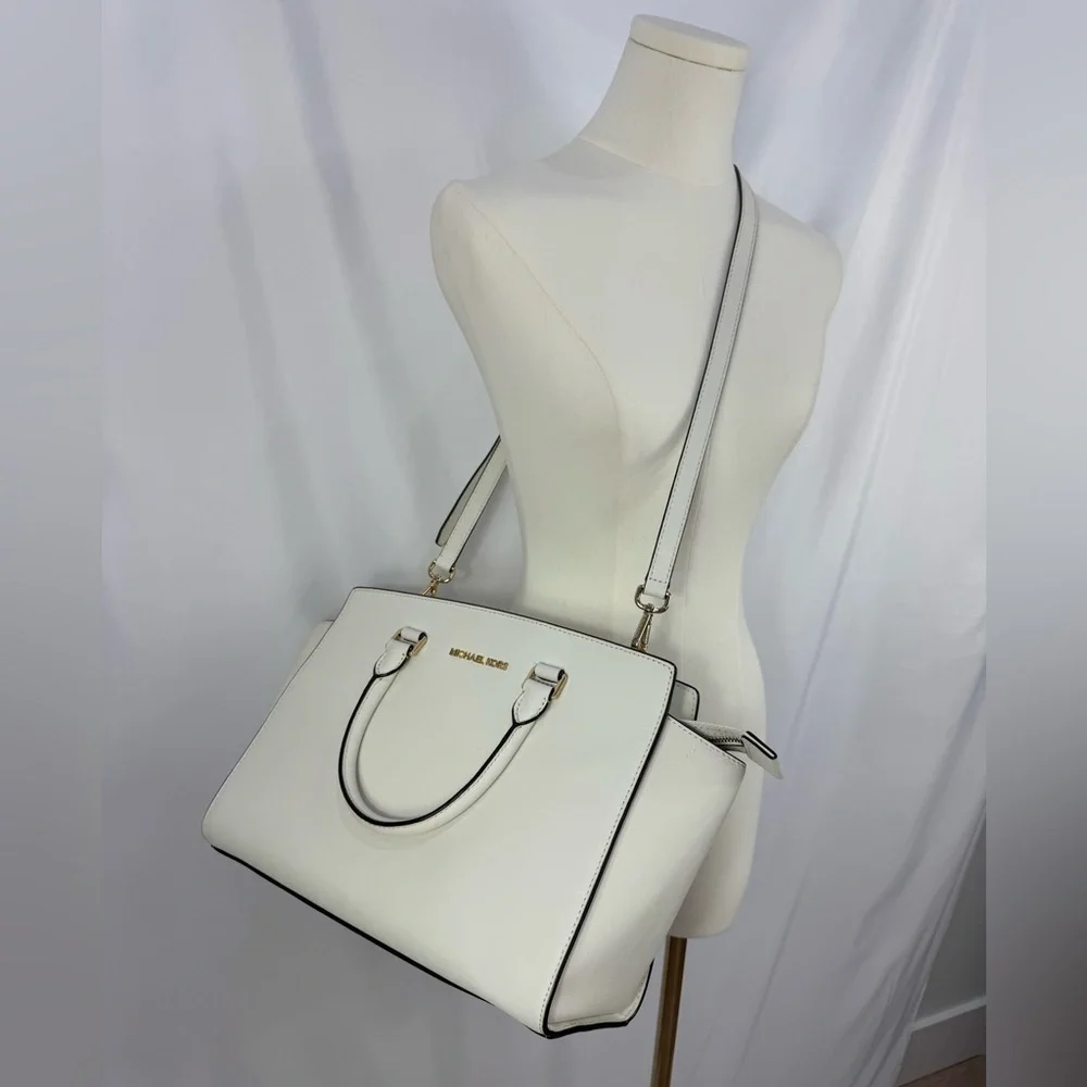 Michael Kors Selma White Saffiano Satchel With Dust Bag